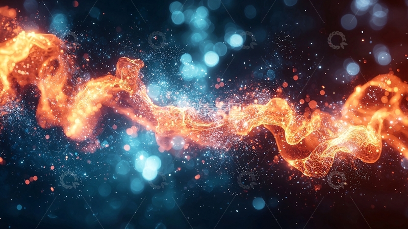 高清大图下载【趣麦麦图】火焰与蓝色光点交织
