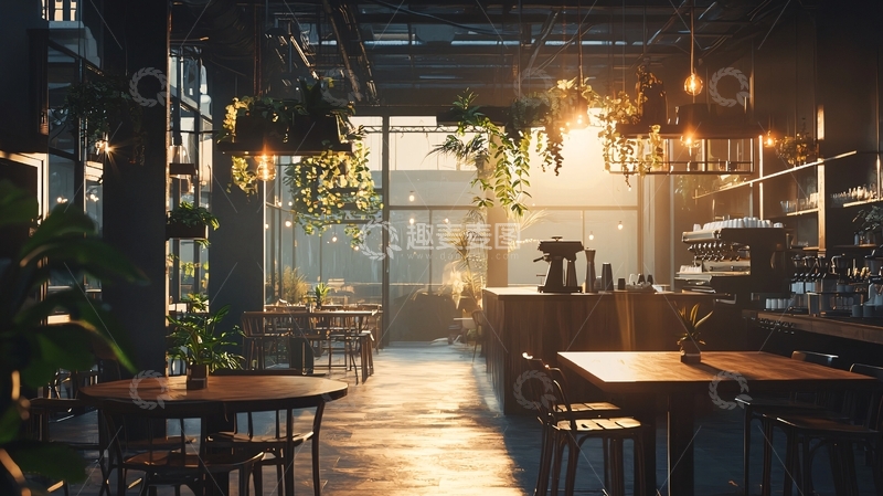 高清大图下载【趣麦麦图】工业风咖啡馆清晨阳光