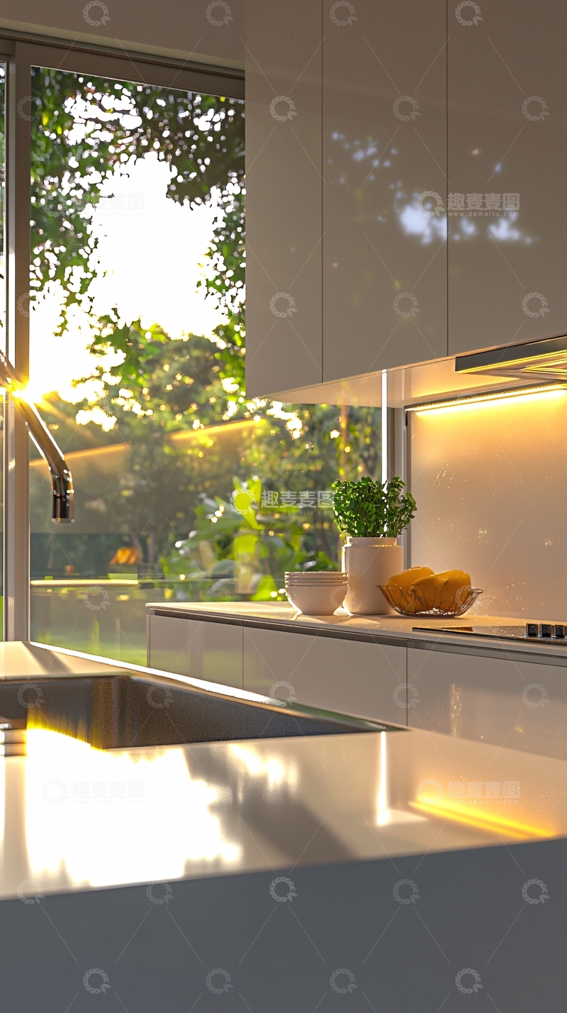 高清大图下载【趣麦麦图】现代厨房阳光透过窗户