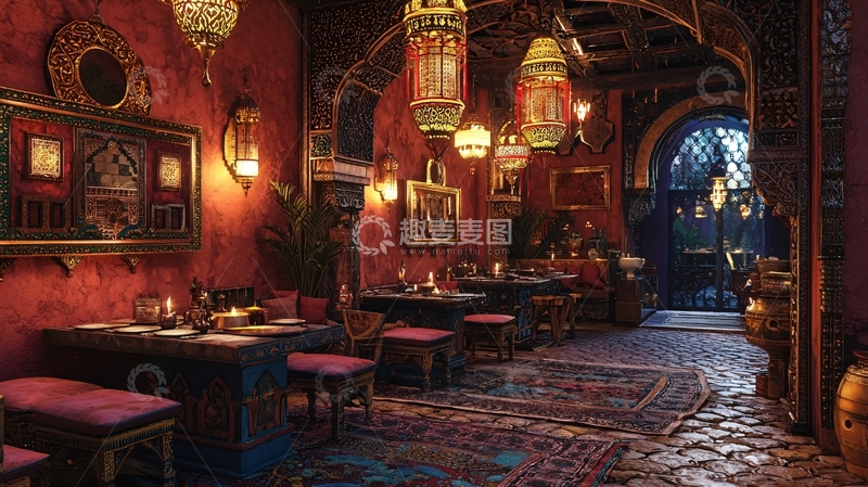 高清大图下载【趣麦麦图】红墙红木古典餐厅
