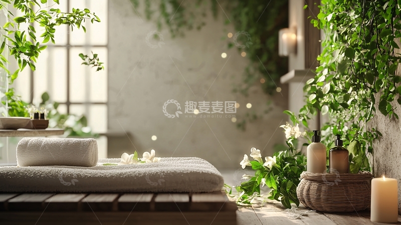 高清大图下载【趣麦麦图】绿植环绕的SPA房间