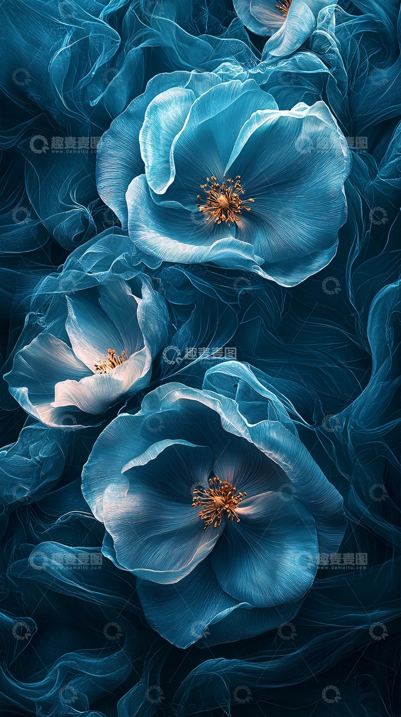 高清大图下载【趣麦麦图】蓝色透明花朵