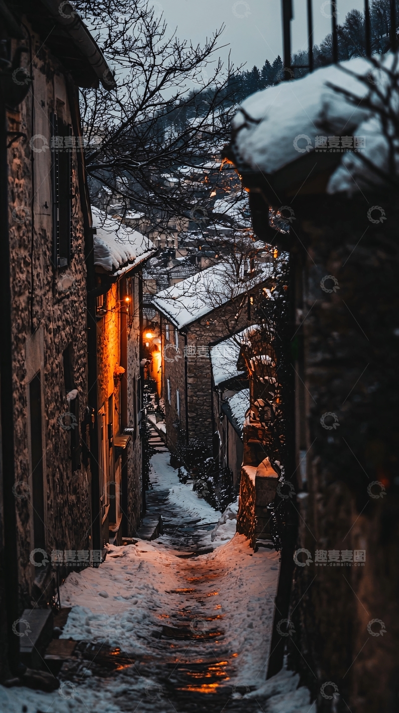 高清大图下载【趣麦麦图】雪夜小巷