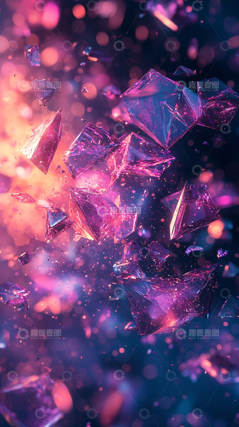 高清大图下载【趣麦麦图】紫粉色水晶碎片飞溅