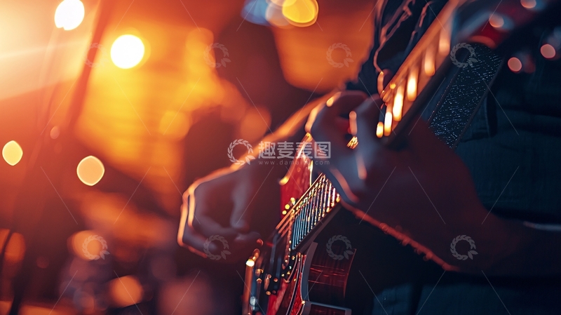 高清大图下载【趣麦麦图】舞台灯光下吉他演奏特写