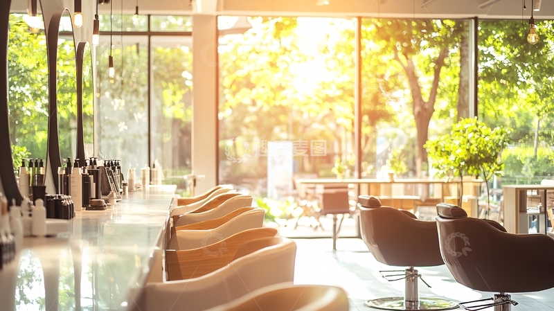 高清大图下载【趣麦麦图】阳光洒进的现代美发沙龙