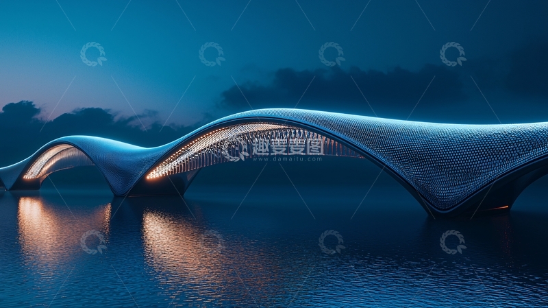 高清大图下载【趣麦麦图】夜幕下未来感十足的桥梁设计