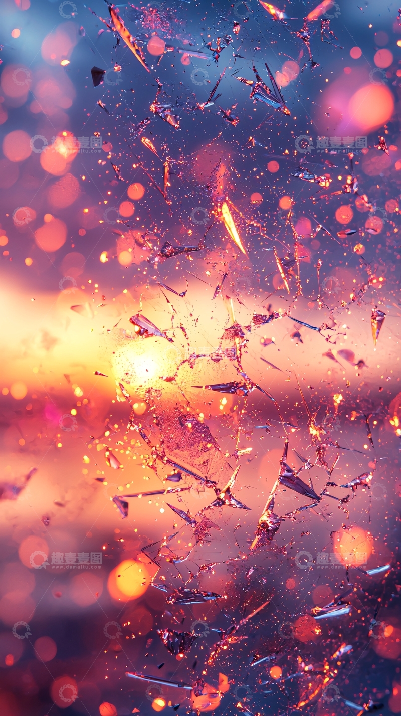 高清大图下载【趣麦麦图】破碎玻璃前的夕阳