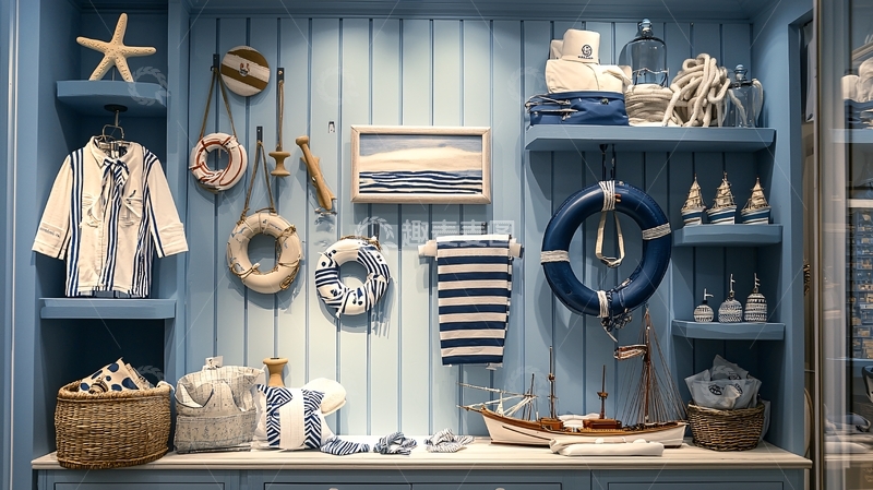 高清大图下载【趣麦麦图】蓝色海洋风陈列柜