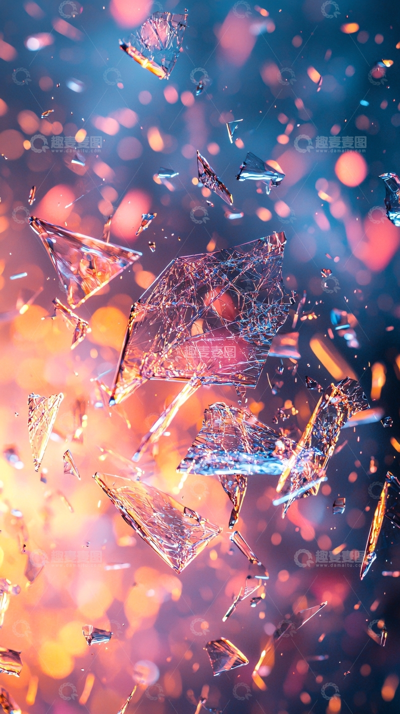 高清大图下载【趣麦麦图】破碎的玻璃在空中飞舞