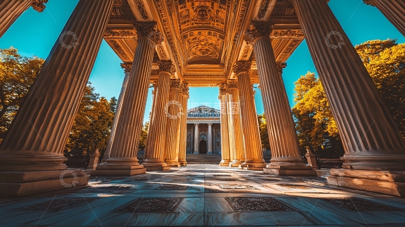 高清大图下载【趣麦麦图】阳光下的古典建筑廊柱