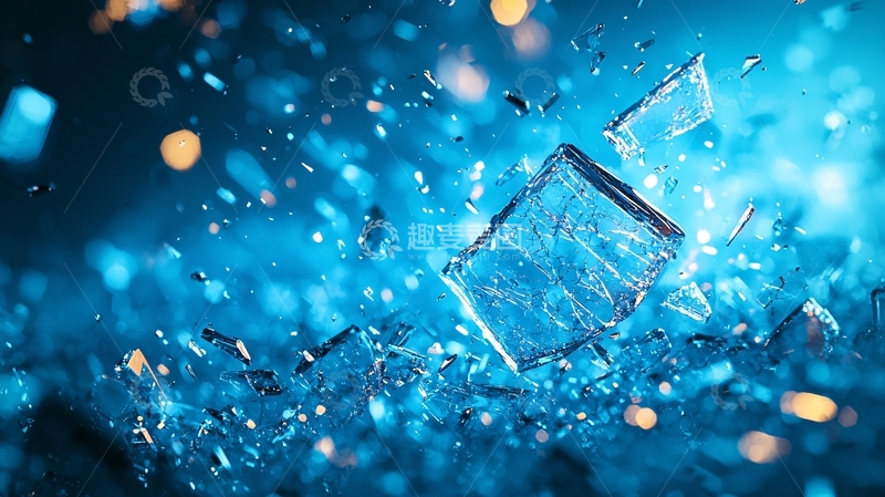 高清大图下载【趣麦麦图】冰块飞溅的蓝色背景