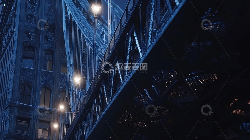 高清大图下载【趣麦麦图】夜晚桥梁钢铁结构