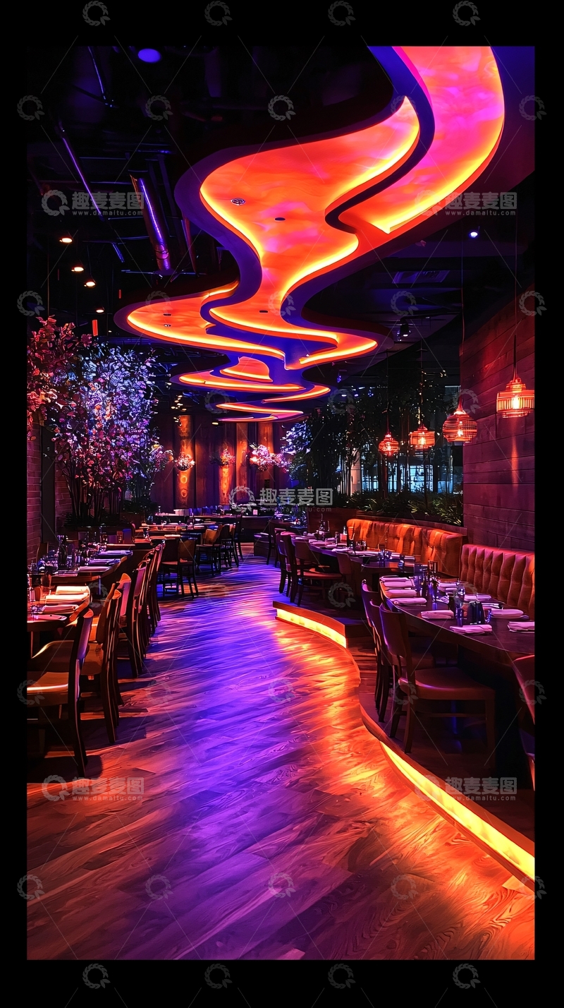 高清大图下载【趣麦麦图】绚丽餐厅室内照明