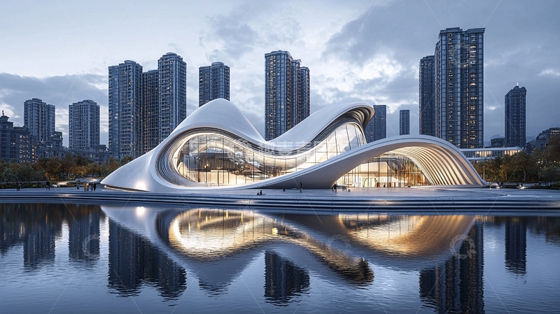 高清大图下载【趣麦麦图】流线型建筑夜景