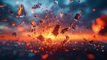 爆炸碎片在空中飞舞