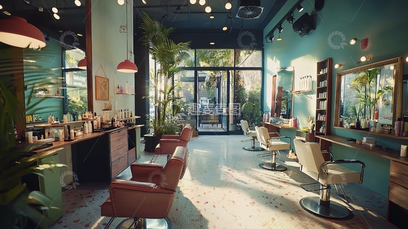 高清大图下载【趣麦麦图】绿色植物ins风理发店