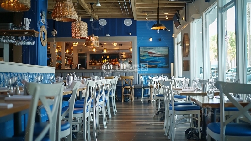 高清大图下载【趣麦麦图】蓝色地中海风格餐厅