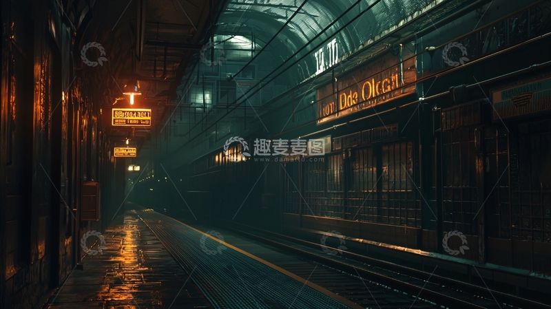 高清大图下载【趣麦麦图】阴暗潮湿的伦敦地铁站台