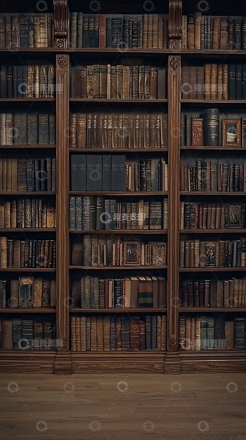 高清大图下载【趣麦麦图】古色古香的木质书架