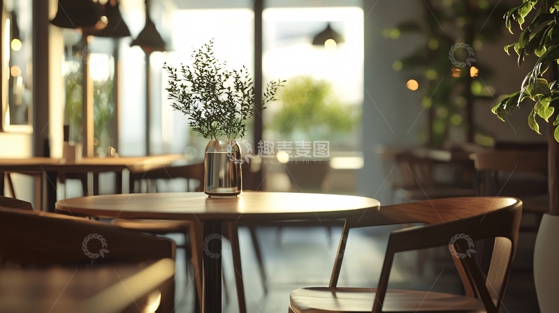 高清大图下载【趣麦麦图】阳光洒落的木质咖啡馆