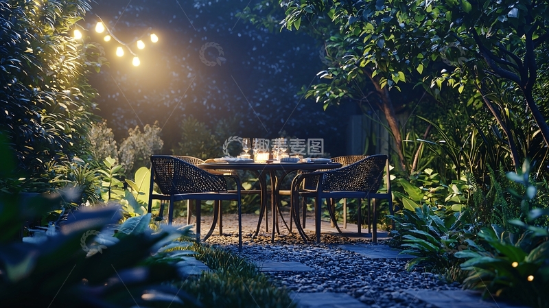 高清大图下载【趣麦麦图】夜晚花园餐厅
