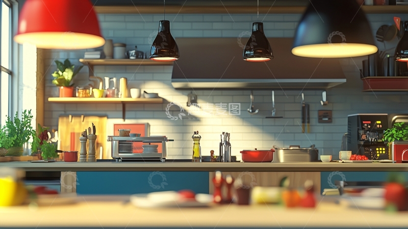 高清大图下载【趣麦麦图】阳光洒进现代化厨房