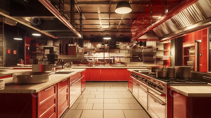 高清大图下载【趣麦麦图】高端红色工业风厨房