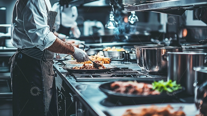 高清大图下载【趣麦麦图】厨师在专业厨房烹饪食物