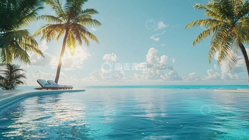 高清大图下载【趣麦麦图】热带海滩无边泳池