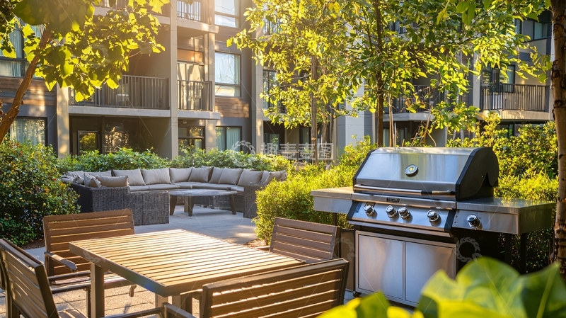 高清大图下载【趣麦麦图】阳光下的公寓户外烧烤区