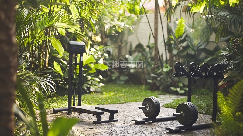 高清大图下载【趣麦麦图】热带花园里的健身器材