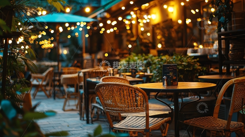 高清大图下载【趣麦麦图】夜晚露天咖啡馆