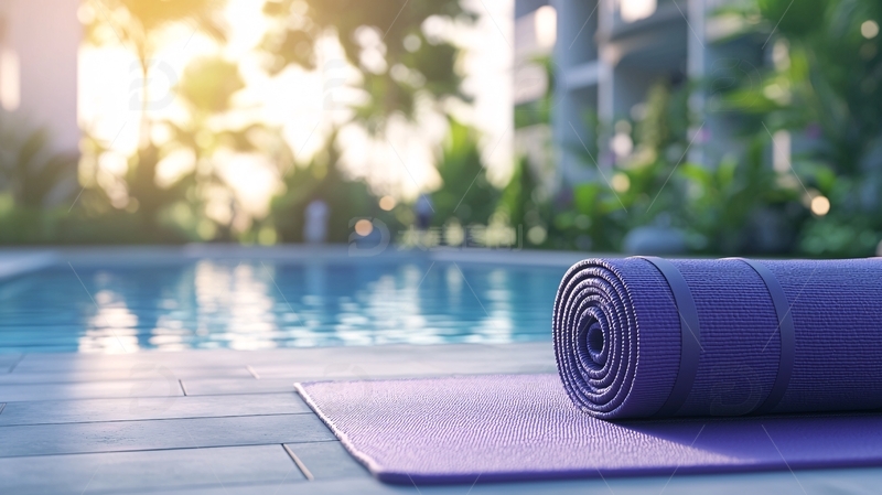 泳池边瑜伽垫