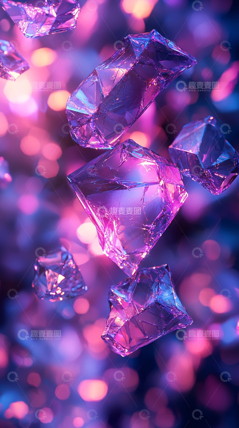高清大图下载【趣麦麦图】紫粉色水晶悬浮闪耀