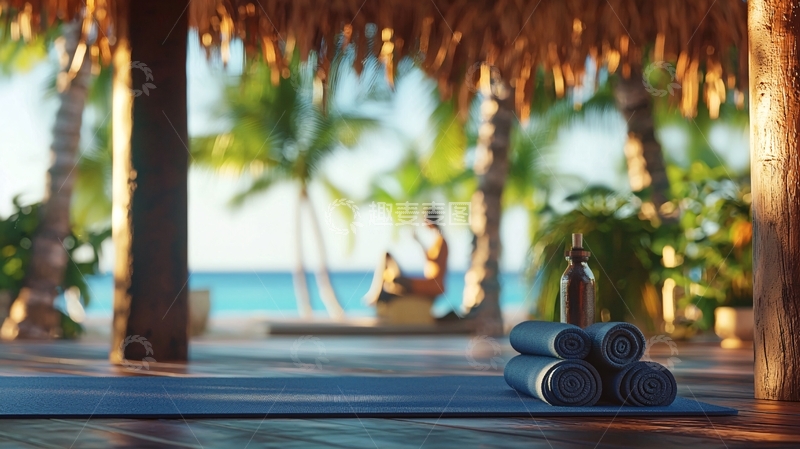高清大图下载【趣麦麦图】热带海滩瑜伽室