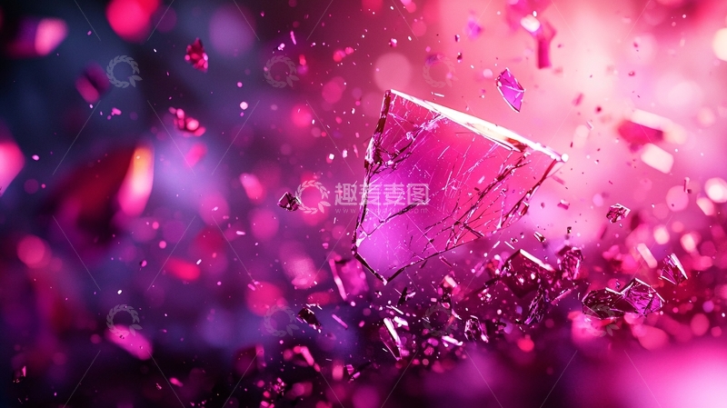 高清大图下载【趣麦麦图】粉色晶体爆炸碎片飞散