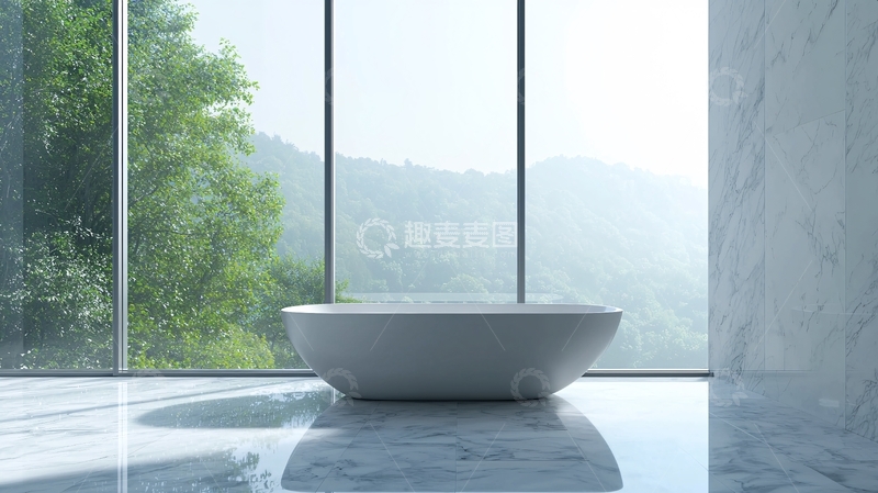 高清大图下载【趣麦麦图】极简风落地窗浴缸