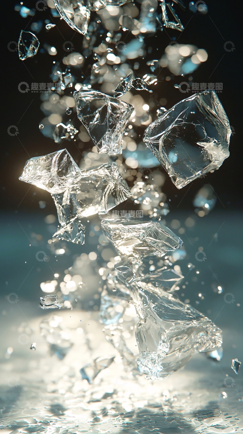 高清大图下载【趣麦麦图】透明冰块水中上升