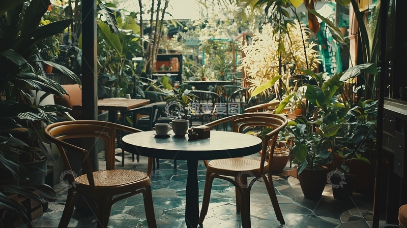 高清大图下载【趣麦麦图】绿植环绕的户外咖啡馆