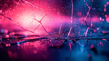 破碎的玻璃在彩色光线下