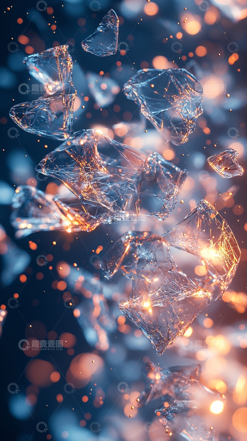 高清大图下载【趣麦麦图】破碎冰块与金色光芒
