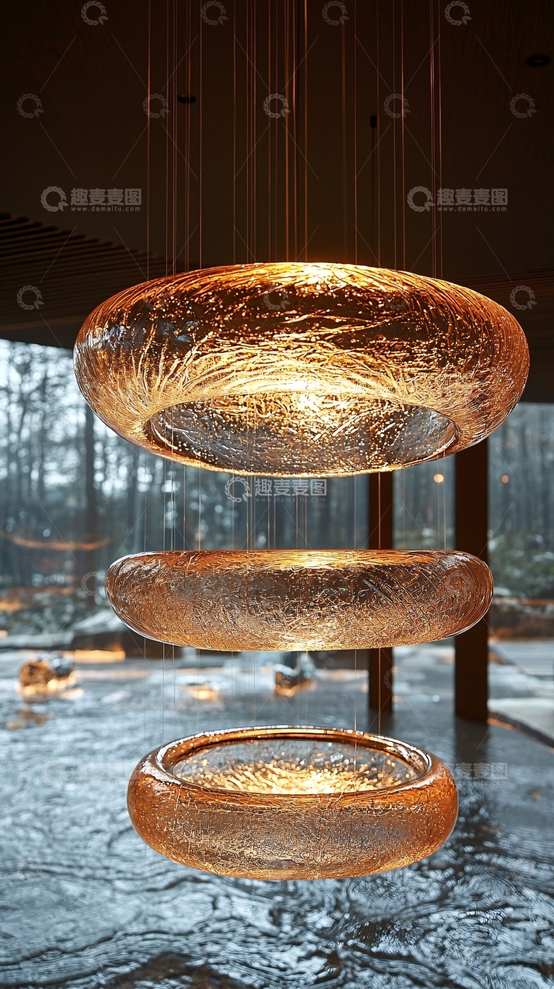 高清大图下载【趣麦麦图】环形琥珀色吊灯