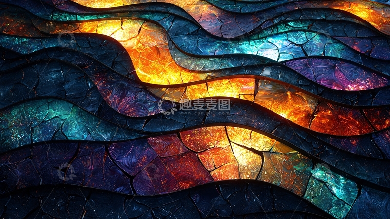 高清大图下载【趣麦麦图】波浪状彩色裂纹纹理