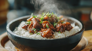 热气腾腾的牛肉饭
