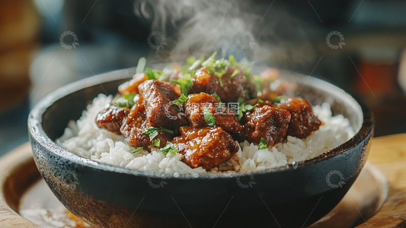高清大图下载【趣麦麦图】热气腾腾的牛肉饭