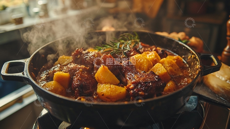 高清大图下载【趣麦麦图】热气腾腾的炖肉和土豆