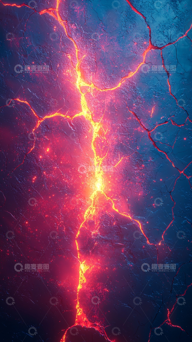 高清大图下载【趣麦麦图】岩浆裂缝蓝色背景