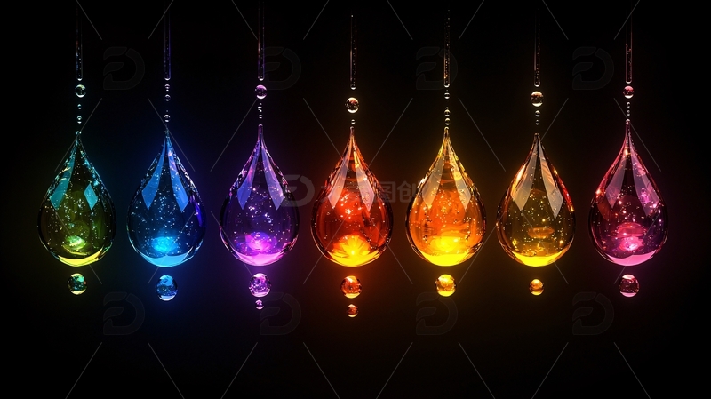 高清大图下载【趣麦麦图】彩色水滴在黑色背景上