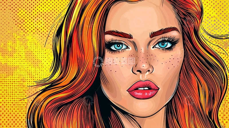 高清大图下载【趣麦麦图】红发美女漫画风格肖像